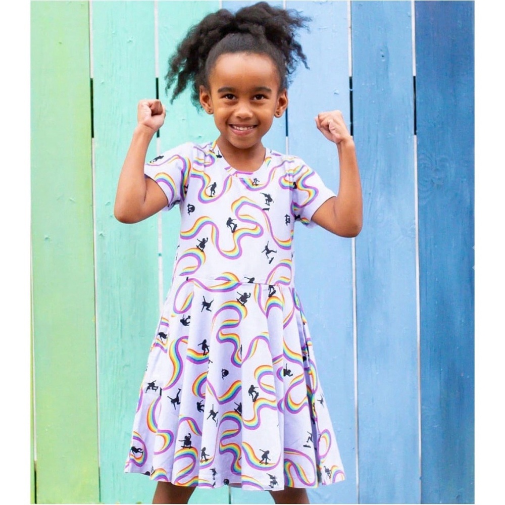 Princess Awesome Boy Wonder Rainbow Skateboarding Girls Size 14 Twirl Dress